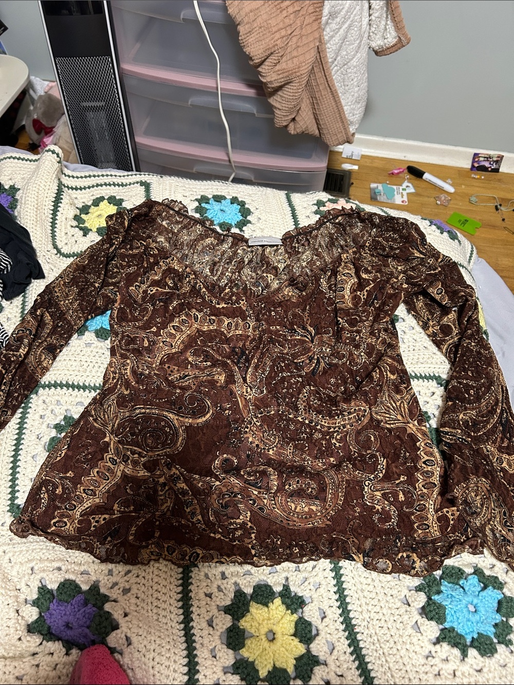 Brown long sleeve blouse